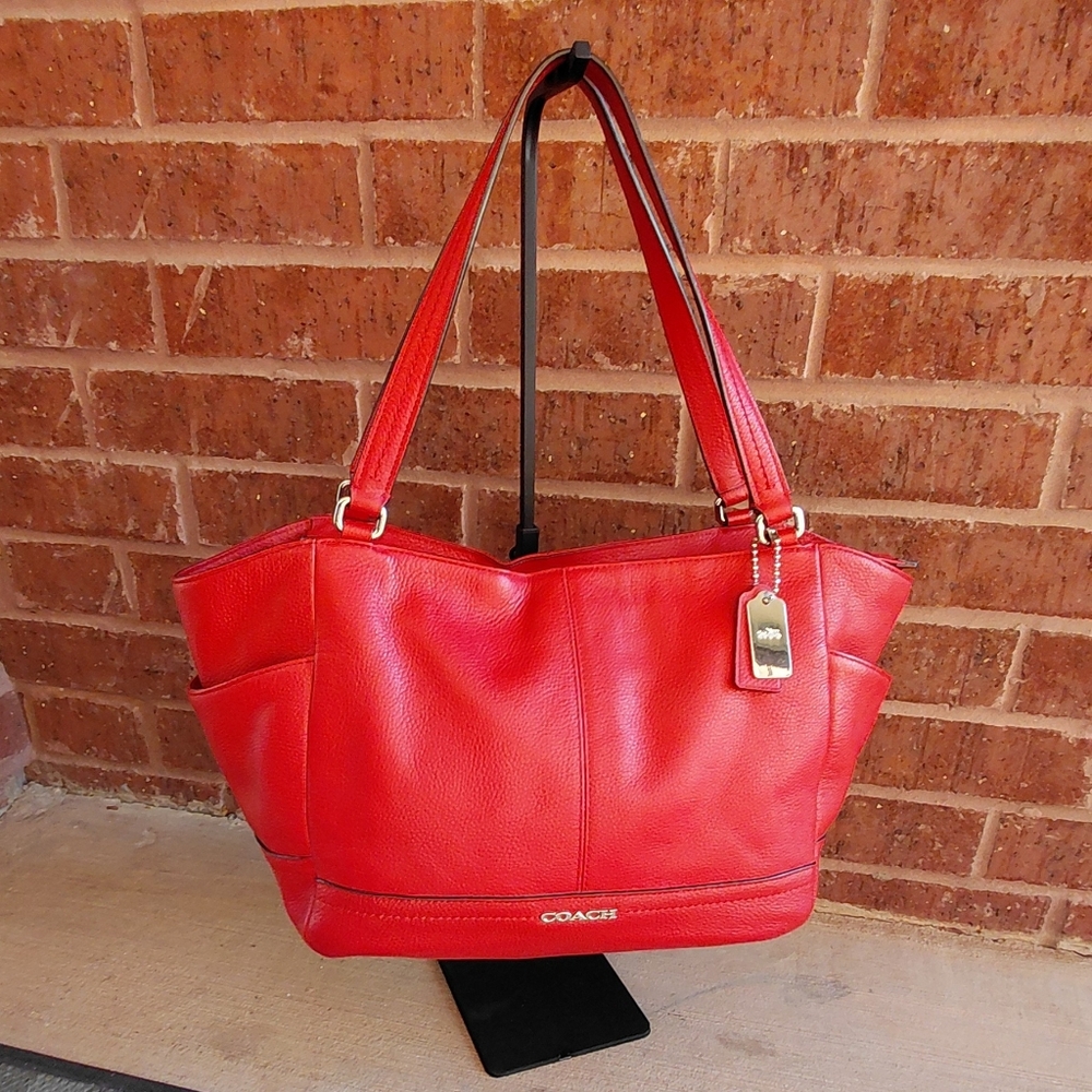 Coach Park Leather Carrie Tote Red - Picture 3 of 12